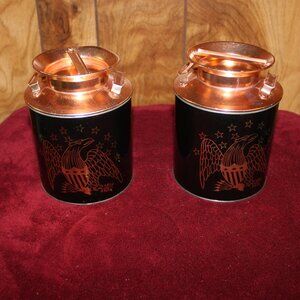 Vintage copper-colored metal small milk can canisters